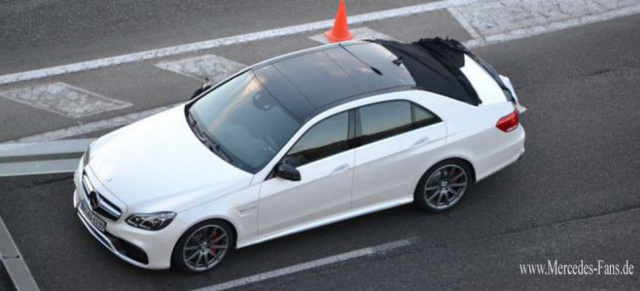 Ungetarnt erwischt: Erstes Bild vom Mercedes E63 AMG 2014 : Bei Testfahrten in Spanien wurde die neue E-Klasse mit AMG DNA ohne jedwede Tarnung fotografiert